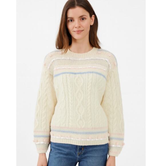 Jennifer Reed SZ S VTG Knitted By Hand Wool Cable Knit Popcorn Satin Sweater NWT - Picture 1 of 8